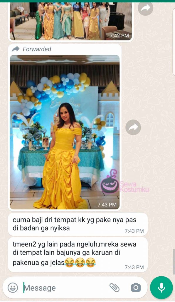 Testimoni Sewa Kostum Disney Belle Di Jakarta