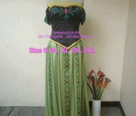 Sewa Kostum Anna Frozen Hijau size S M L XL 2XL 3XL