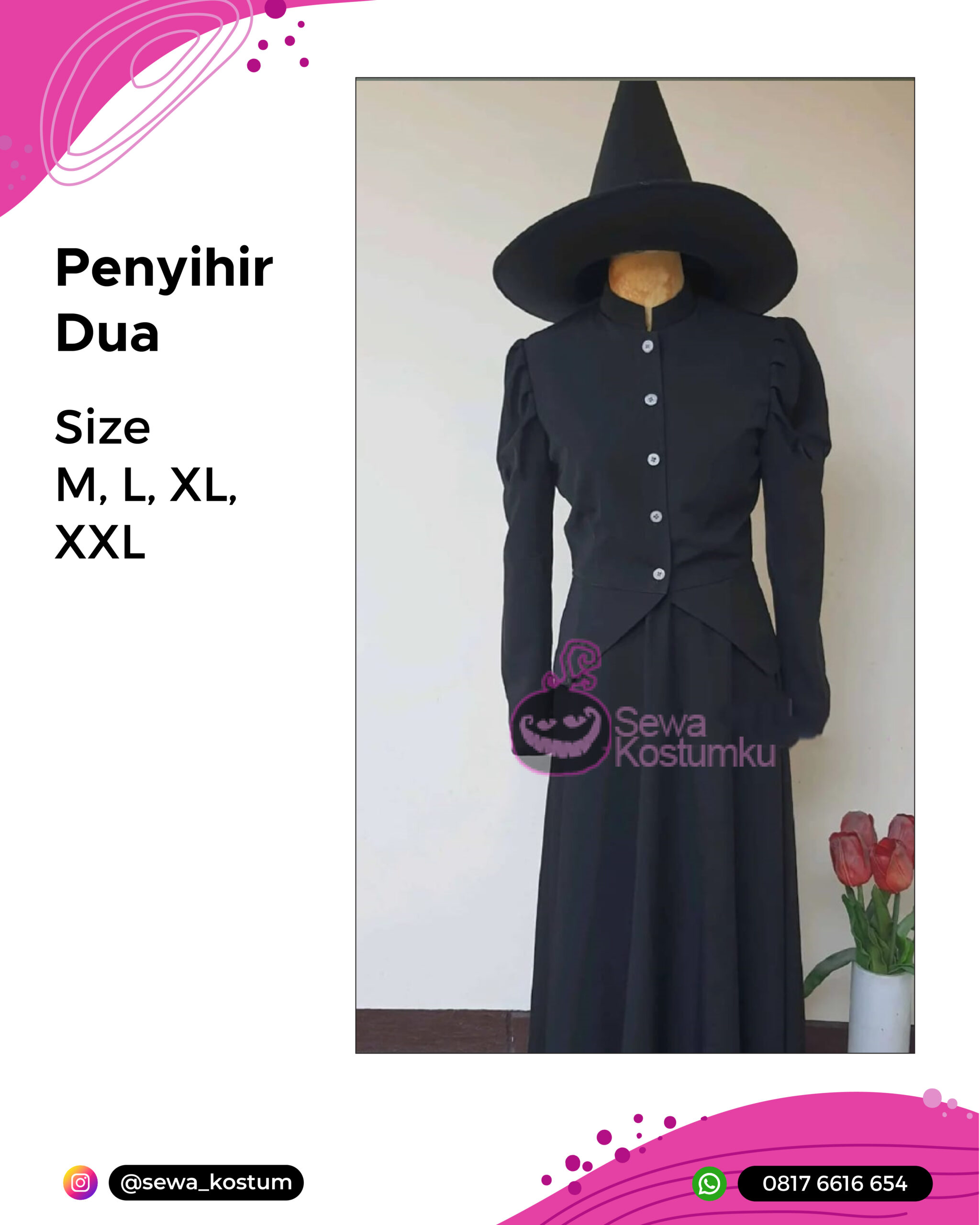 Rental Kostum Halloween Penyihir Dua Pieces size M, L, XL, 2XL