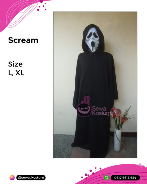 Rental Kostum Halloween Scream tersedia size L, XL