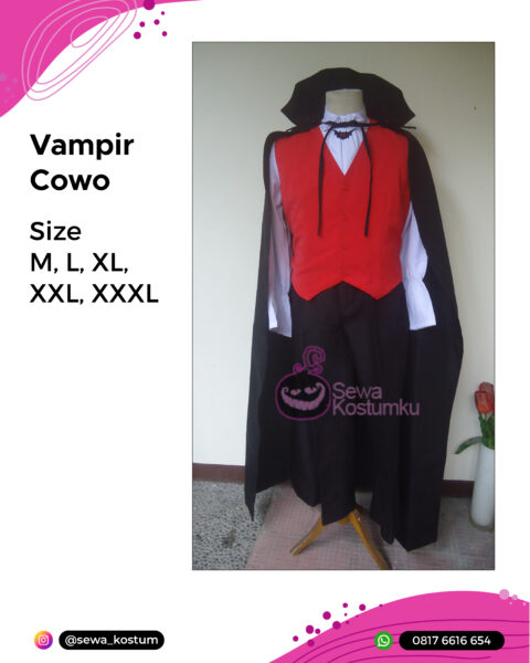 Rental Kostum Halloween Vampire Cowo size M, L, XL, 2XL, dan 3XL